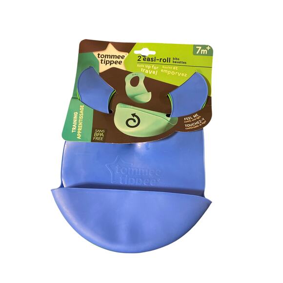 Tommee Tippee Easi-Roll Up 2 Adjustable Bibs BPA Free Blue Green 7 months+ NEW - Picture 1 of 3